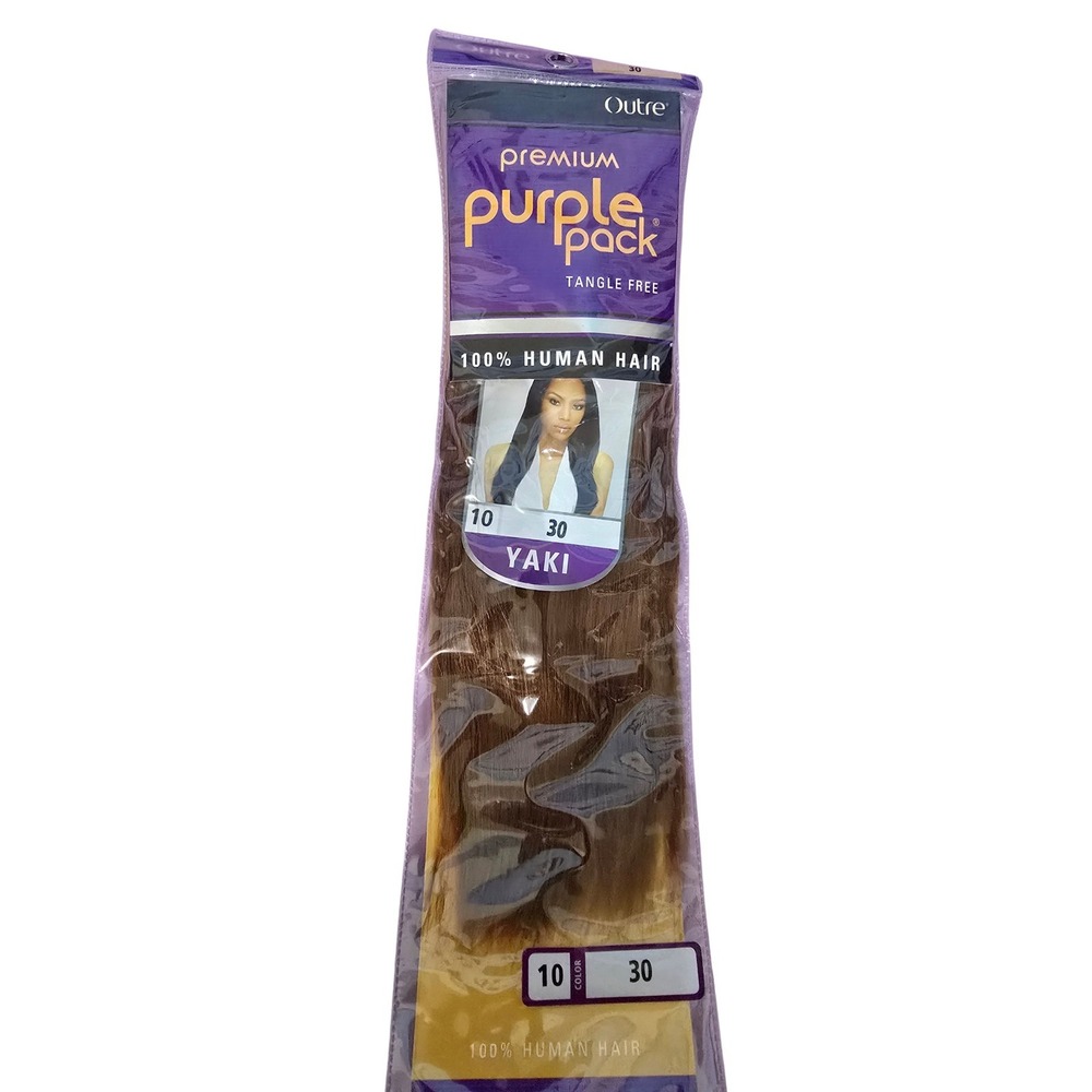 Outre Premium 100% Human Hair Weave Purple Pack Yaki 3 PACKS 10" Color #30